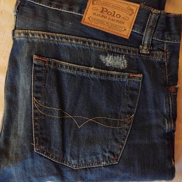 Polo Ralph Lauren jeans - medium dark blue  distressed jeans - size 32 x 30 - Picture 3 of 5